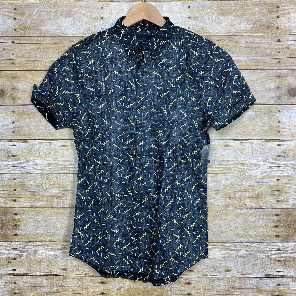 Carbon Pattern Short SleeveButton Down Shirt black - Picture 1 of 3